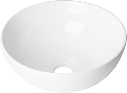 11 Inch Round Bathroom Bowl Sink Above Counter, QISHKA Mini White Ceramic Vanity Vessel Sink - 11" x 11" Small Countertop Circle Art Basin for Space-Saving