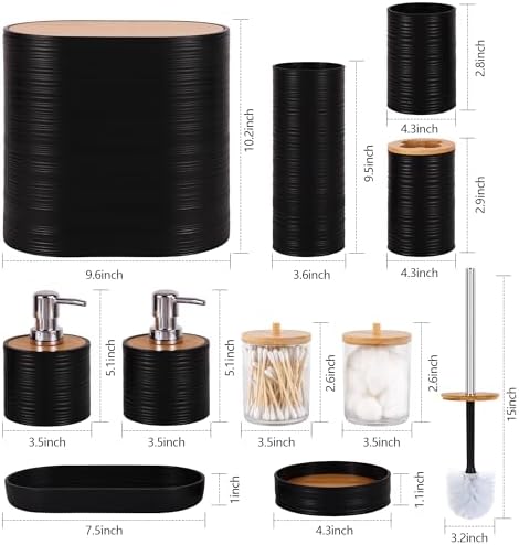 10 PCS Black Bathroom Accessories Set with Trash Can Bathroom Accessory