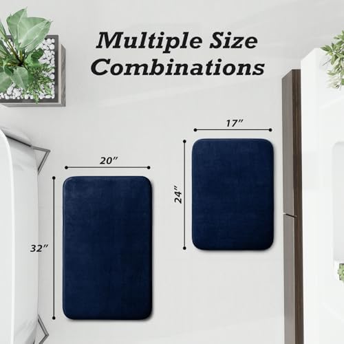 HUXMEYSON Bathroom Rugs Sets 2 Piece, Non-Slip & Quick Dry Bath Mat Set, Ultra Soft Velvet Bath Rugs for Bathroom, Toilet and Shower Floor, Navy