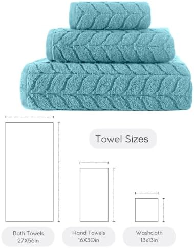BAGNO MILANO Turkish Cotton Bath Towels, Hand Towels - Soft Plush Jacquard Collection Luxury Towels Set (Aqua Green, Towel Set of 3)