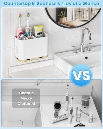 Toothbrush and Toothpaste Holders for Bathrooms Countertop - Detachable 5 Slots Kids Electric Toothbrush Holders Set Wall Mounted with Removable Dividers for Bathroom Decor and Accessories Organizer
