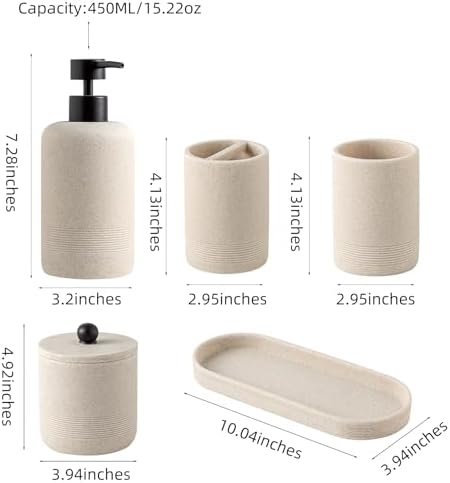 Bathroom Accessories Set, 6 PCS, Modern Sandstone Look, Beige