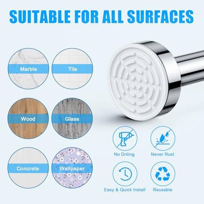 TEECK 2 Pack Shower Curtain Rod, 32-43 inch Adjustable Spring Tension Curtain Rod, Never Rust Anti-Slip Shower Curtain Rod for Bathroom, No Drilling, Never Collapse, Easy to Use, Silver