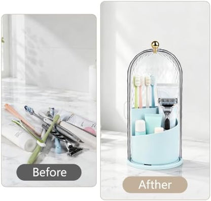 Toothbrush Holder with Cover for Bathroom Countertop, Organizer, Blue