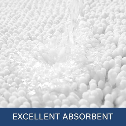 LOCHAS Luxury Bathroom Rug Shaggy Bath Mat 24 x 44 Inch, White