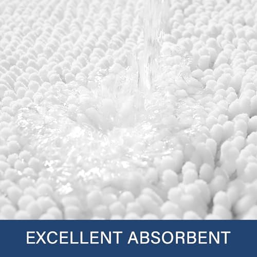 LOCHAS Luxury Bathroom Rug Shaggy Bath Mat 24 x 60 Inch, White