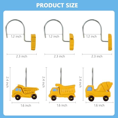 12-Piece Truck Construction Tractor Shower Curtain Hooks for Bathroom
