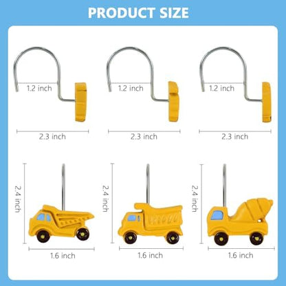 12-Piece Truck Construction Tractor Shower Curtain Hooks for Bathroom
