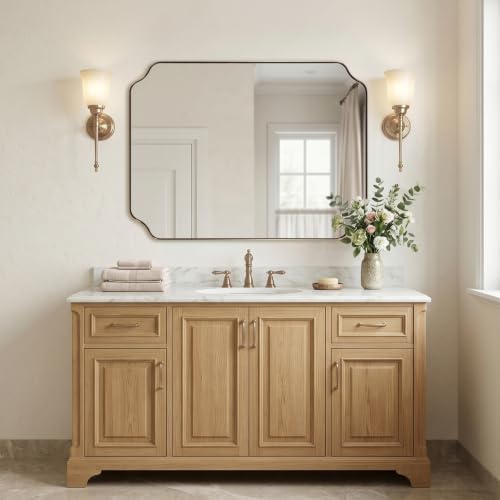 ANDY STAR 30"x40" Champagne Bronze Scalloped Mirror for Bathroom Sink