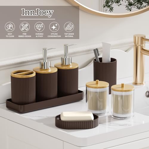 10PC Bathroom Accessories Set - Brown and Wooden Bathroom Sets