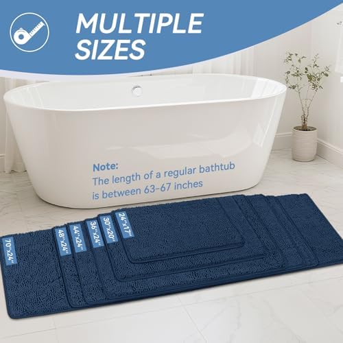 Bcoimo Bath Rug Mat,Chenille Extra Soft Navy Long Bathroom Runner Floor Rug