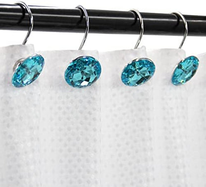 Crystal Diamond Round Shower Curtain Hooks Rings for Bathroom,Aqua,12PCS