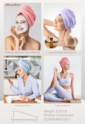 Hicober Microfiber Hair Towel Wrap for Women, Pink Blue Purple, 3-Pack