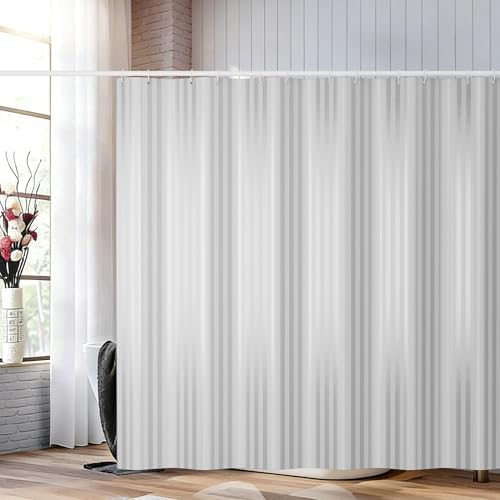 Gray Striped Shower Curtain - Water-Resistant Easy-Clean Fabric (72x72 Inches), Modern Minimalist Bathroom Decor