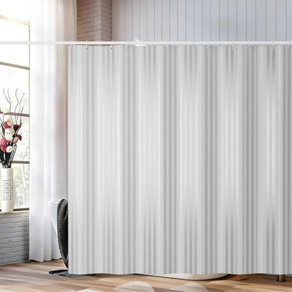 Gray Striped Shower Curtain - Water-Resistant Easy-Clean Fabric (72x72 Inches), Modern Minimalist Bathroom Decor