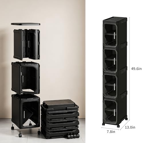 4-Tier Narrow Storage Cabinet Slim Bathroom Tall Skinny Organizer,Black