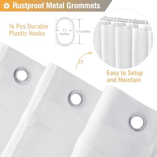 BTTN 60x84 Boho Farmhouse Linen Heavy Duty Fabric Shower Curtain Set, White