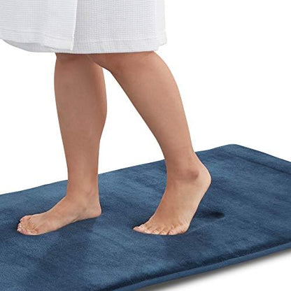 Memory Foam Bath Mat Non Slip Absorbent Super Cozy Velvet Bathroom Rug Carpet (72 inches X 24 inches, Navy)