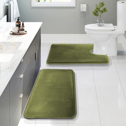 Clara Clark 2 Piece Bathroom Rugs, Velvet Memory Foam Bath Mat Set, Non-Slip Bath Rugs, Machine Wash, Dries Quickly, Ultra Soft Plush Bath Mats for Bathroom, 20 x 32 + Contour, Sage Green