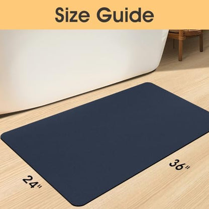 ACCUMTEK Non Slip Bath Mat, Thin Bathroom Rugs Fit Under Door, Quick Dry Bath Mats, Machine Washable Bath Rugs for Bathroom, Bathtub & Kitchen, Bathtub, Dark Blue/Solid/32 x20