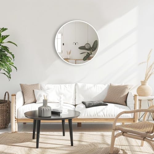16 inch White Round Mirror, Circle Mirror, Matte White Metal Frame