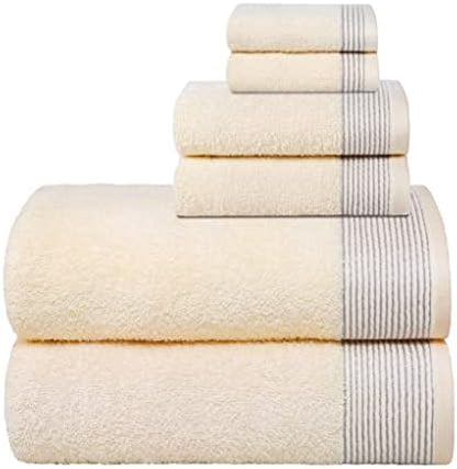 Belizzi Home 100% Cotton Ultra Soft 6 Pack Towel Set, Contains 2 Bath Towels 28x55 inchs, 2 Hand Towels 16x24 inchs & 2 Washcloths 12x12 inchs, Compact Lightweight & Highly Absorbant - Ivory