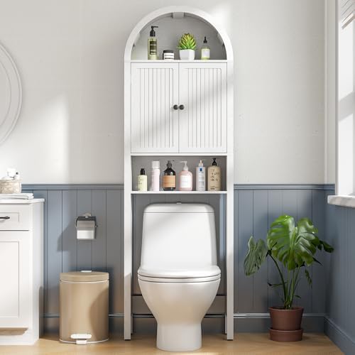 Arched Over The Toilet Storage Cabinet with Fluted Doors, Bathroom Shelf