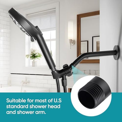 Cobbe Shower Arm with Flange and Teflon Tape, 6-Inches Wall Mounted Shower Pipe Arm Extension for Fixed Shower Head, Matte Black