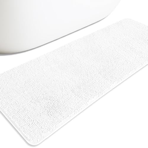 Bathroom Runner Rug 24 x 72 Non Slip – Extra Long Bath Mat | Absorbent and Washable Thick Chenille Runner Rug for Bathroom, Shower, Tub, Sink(White)