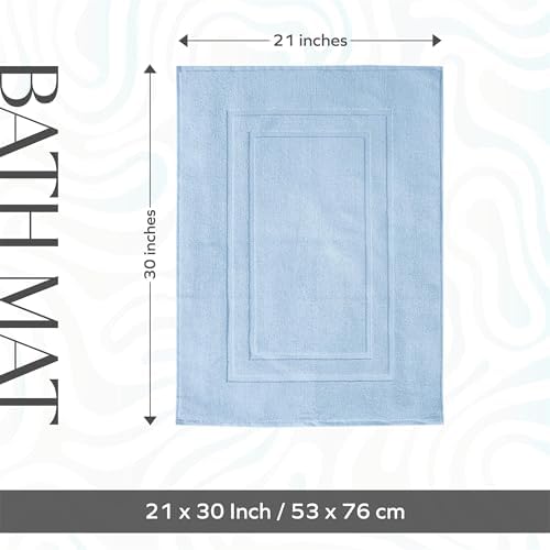 Feather & Stitch 2 Piece Towel Like Bath Mats (30x21 Inch) 100% Cotton Terry Bath Mats, Bathroom Shower Floor Mats [NOT A Bathroom Rug], Soft Absorbent Washable Mats - Sky Blue