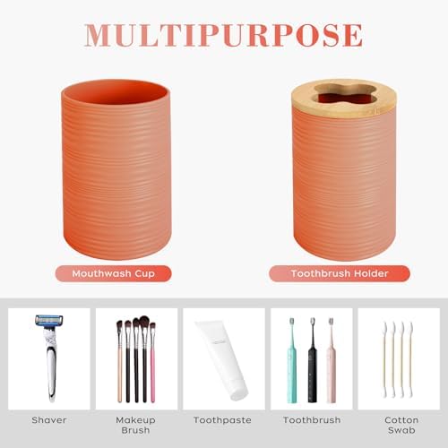 4PCS Orange Bathroom Set, Soap Dispenser, Dish & Bamboo Holder, Rustic