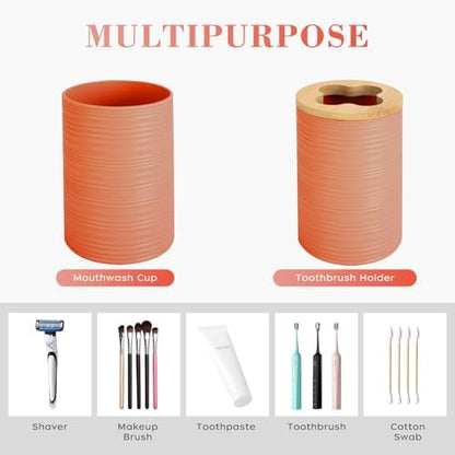 4PCS Orange Bathroom Set, Soap Dispenser, Dish & Bamboo Holder, Rustic