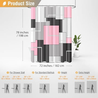 BTTN 72 x 78 Long Modern Geometric Waterproof Fabric Shower Curtain, Pink