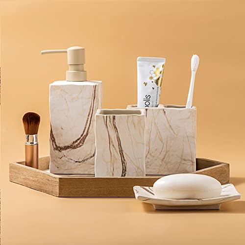 RQYIXI Ceramic Bathroom Accessories Set,Brown,4 Piece,Marble Design