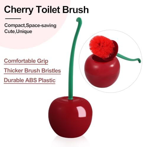Cherry Toilet Brush, Cute Toilet Bowl Cleaners Brush and Holder Set, Unique Fruit Bathroom Decor Supplies and Fun Bathroom Accessories.