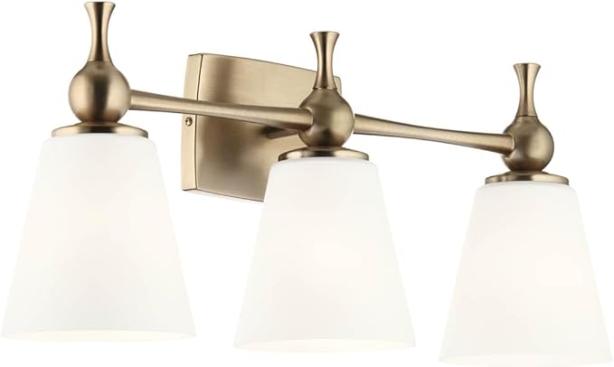 Kichler Cosabella 3 Light in Champagne Bronze with Satin Etched Cased Opal Glass Shades for Bathrooms and Powder Rooms, 24" W x 10.25" H, 55092CPZ