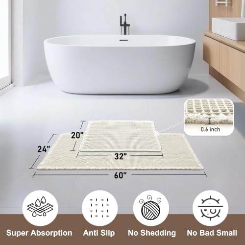 JIUZHEN Set of 2 Waffle Bath Mats Boho Bathroom Runner Rug 20"x32"+24"x60"