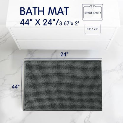SUBRTEX Bathroom Rugs, 24" x 44" Chenille Bath Rug Soft Short Plush Bath Mat Soft Shower Mat Water Absorbent Shower Mat Quick Dry Machine Washable, Grey