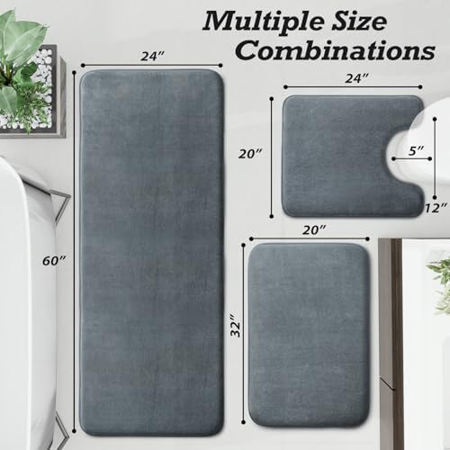 HUXMEYSON Bathroom Rugs Sets 3 Piece, Non-Slip & Quick Dry Bath Mat Set, Ultra Soft Velvet Bath Rugs for Bathroom, Toilet and Shower Floor, Grey