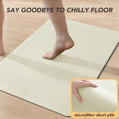 ACCUMTEK Non Slip Bath Mat, Thin Bathroom Rugs Fit Under Door, Quick Dry Bath Mats, Machine Washable Bath Rugs for Bathroom, Bathtub & Kitchen, Light Beige/Upgraded Solid/24 x17