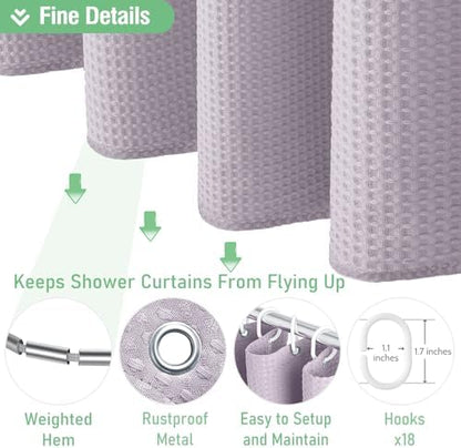 Dynamene Extra Wide Waffle Shower Curtain 256 GSM Fabric 108x72 Lavender