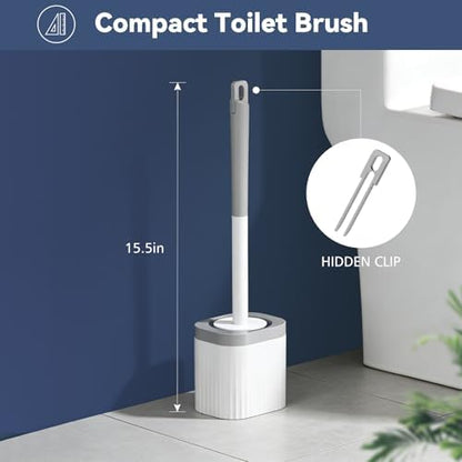 Toilet Brush, 3 Pack Compact Toilet Bowl Brush and Holder Set with Nylon Bristles Toilet Cleaner Brush Hidden Toilet Scrubber Brush for Bathroom Cleaning, Grey & White