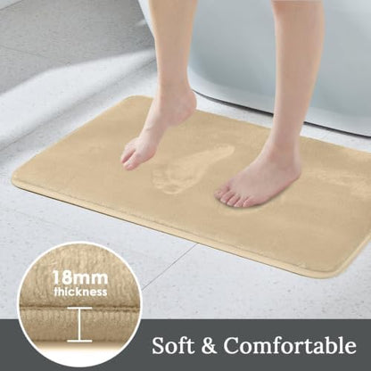 HUXMEYSON 3-Piece Memory Foam Bathroom Rug Set, Khaki