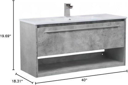 40 Inch Single Bathroom Floating Vanity in Concrete Grey