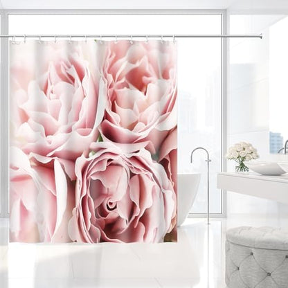 Dusty Pink Roses Romantic Floral Art Shower Curtain with Hooks 72 x 72 Inch