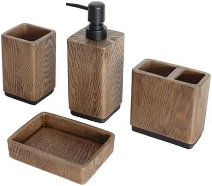 Hymmah Bathroom Accessories Set,Toothbrush Holder Set,4 Pcs Apartment Necessities (Wood Brown)