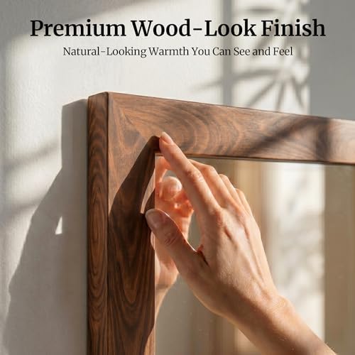 Walnut 24x36 Inch Wood-Grain Rectangular Wall Mirror