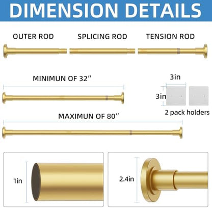 CorkLatta Gold Adjustable Shower Curtain Rod 32 to 80 inch with 2 Holders