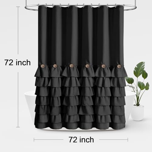 Ruffle Farmhouse Shower Curtain, Black Vintage Shower Curtains for Bathroom Fabric Cute Rustic Cloth, 72" W X 72" L Inch