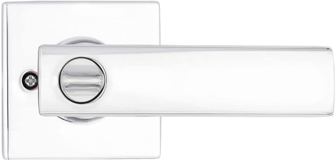 Kwikset Breton Interior Privacy Door Handle with Lock 2 Pack, Door Lever for Bathroom and Bedroom, Polished Chrome Reversible Keyless Turn Lock